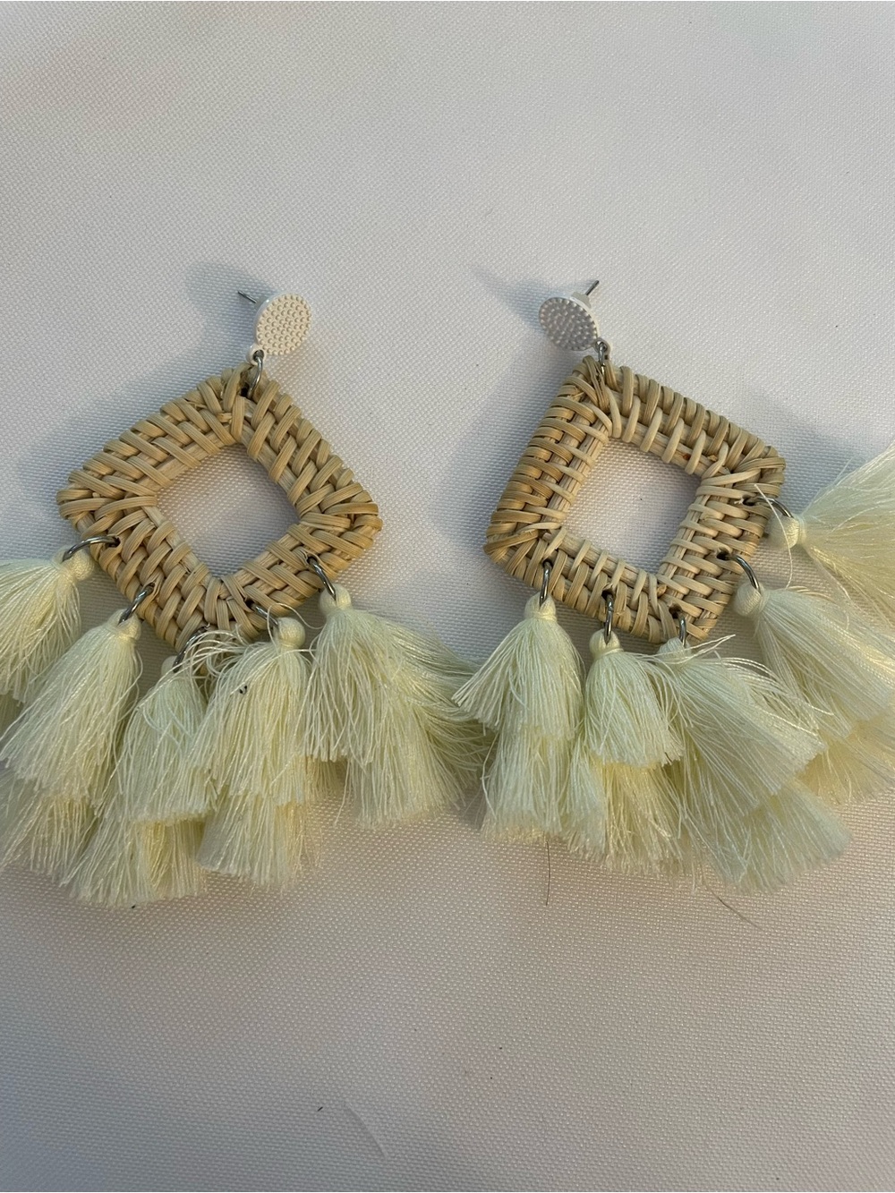 🔥 Rattan Woven Tassel Statement Earrings – Ivory Boho Dangle